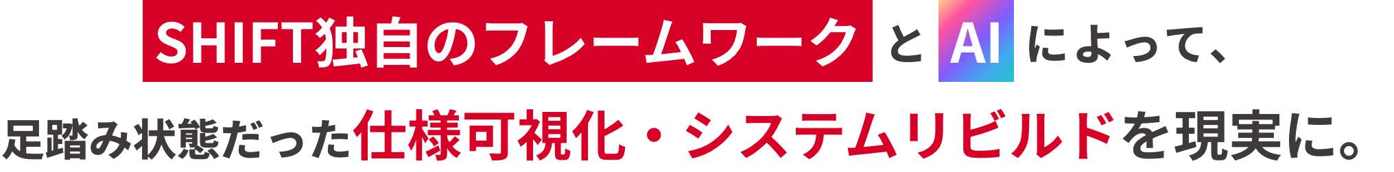 SHIFT独自のフレームワークとAIによって、足踏み状態だった仕様可視化・システムリビルドを現実に。